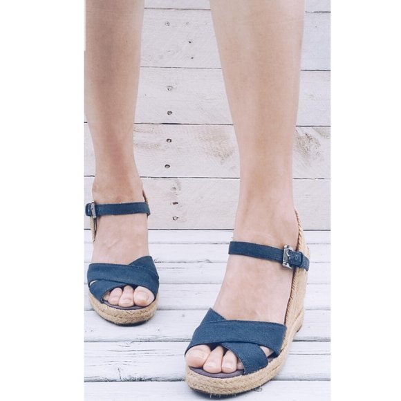 Wedge Espadrille Peep Toe Sandals - Picture 1 of 8